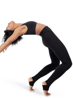 High Rise Stirrup Legging for Active LifestylesInspire your best performance in our high waisted Stirrup Legging. Made of a nylon and spandex combination that is both soft and resilient. Can be worn over dance shoes or left as is to create a bold cut-out detail on your calves. Easily translates from studio to daily wear. Product Features: Basic legging with stirrup    90% Nylon 10% Spandex High rise waist Medium inseam length: 33    Recommended care: Machine wash cold delicate cycle and hang dry Fitted Footless Yoga Tights, Fitted High-cut Leggings For Pilates, Fitted Full Length Leggings For Barre, Fitted Full-length Leggings For Barre, Stretch Black Dancewear Bottoms, Fitted Dancewear Tights For Yoga, Fitted Yoga Tights For Dancewear, Fitted Dancewear Bottoms For Barre, Stretch Black Bottoms For Dancewear