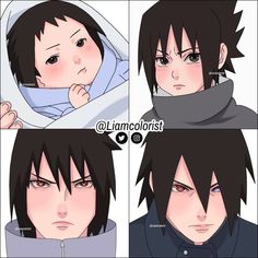 four different anime avatars, one with black hair and the other with red eyes