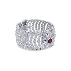 A breathtaking Art Deco style bracelet featuring a Burmese Ruby center stone. Masterfully hand-crafted in 18k White Gold. Feauting 13.21cts of Si-i1 Diamonds. Luxury Diamond Bracelets With Gemstones, Luxury Diamond Gemstone Bracelets, Luxury Diamond Gemstone Bracelet, Elegant Diamond Bangle With Gemstones, Luxury Hand Set Round Bangle, Luxury Ruby Bracelets, Luxury Cubic Zirconia Jubilee Cuff Bracelet, Luxury Hand Set Cuff Bracelet For Formal Occasions, Luxury Hand-set Cuff Bracelet For Formal Occasions