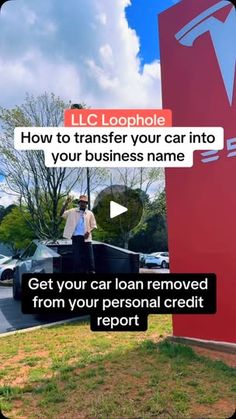 a man standing in front of a sign that says how to transfer your car into your business name