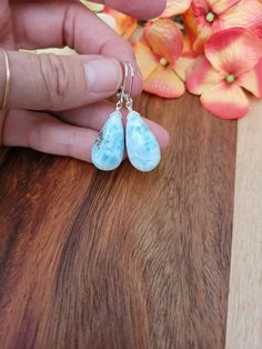 Teardrop shaped larimar gemstone earrings.   Gorgeous baby blue to Deep blue hues  Dangles approx 1.5 inches from earlobe. Available in sterling silver, gold filled, rose gold filled   Please know there is imperfections and inclusions in the stone but gorgeous nonetheless❤ Have any questions please ask! Oval Hypoallergenic Teardrop Earrings As Gift, Hypoallergenic Oval Teardrop Earrings For Gifts, Hypoallergenic Long Drop Jewelry For Gifts, Hypoallergenic Long Drop Jewelry Gift, Nickel Free Teardrop Fine Jewelry, Nickel-free Teardrop Fine Jewelry, Dainty Nickel-free Drop Jewelry, Dainty Hypoallergenic Long Drop Jewelry, Hypoallergenic Sterling Silver Dangle Jewelry