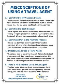 a sign that says misconeptions of using a travel agent on the front