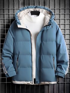 Men's Hooded Winter Jacket, Casual Padded Jacket Coat For Fall Winter – Kkboxly™ Coat For Fall, Padded Coat, Mens Hooded, Sea Blue, Casual Coat, Outdoor Wear, Padded Jacket, Men Winter, Jacket Coat