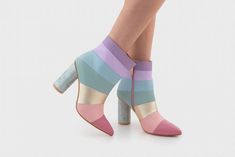 Pink Booties, Sample Sale, Designer Sandals, Suede Heels, Leather Booties, Metallic Leather, Pastel Rainbow, Fashion Sense, Fitness Fashion