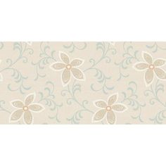 a blue and white wallpaper with flowers on the bottom, in an ornate pattern