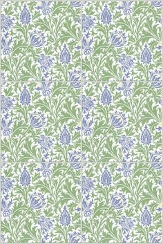 a green and blue wallpaper with flowers on the back ground, in an ornate pattern