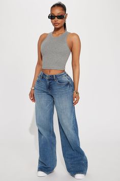 Available In Medium Wash. Wide Leg Jean 5 Pocket 10" Mid Rise 33.5" Inseam Low Stretch Disclaimer: Due To The Specialized Wash Process, Each Garment Is Unique. 59.4% Cotton 39.3% Polyester 1.3% Spandex Imported | Stick To It Baggy Jeans in Medium Wash size 11 by Fashion Nova Baggy Outfits Summer, Cute Baggy Outfits, Mid Size Girl, Baggy Outfits, Jodie Joe, Yodit Yemane, Girl Jeans, Best Friend Outfits, Fashion Nova Outfits