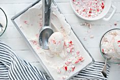 two scoops of ice cream with red and white sprinkles