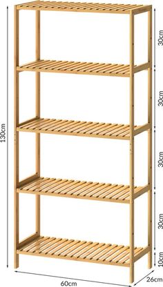 a wooden shelf with three shelves on each side and one shelf below the bottom level