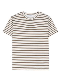 white/brown cotton jersey texture horizontal stripe pattern crew neck short sleeves straight hem Cream T Shirt, Tom Ford Handbags, Dress With Jean Jacket, Couture Outfits, Dolce And Gabbana Kids, Kenzo Kids, Boys Accessories, Striped T Shirt, Stella Mccartney Kids