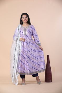 This stunning Premium Rayon Leheriya Print Anarkali Set With Gotta Patti Work And Organza Dupatta is the classic transitional piece. The set consists of 2 pieces purple printed¬†flared anarkali set with sweetheart neck, full sleeves, ankle length teamed with organza printed dupatta.Fabric: Rayon CottonWashing instructions: Dry cleanModel is wearing size Small Kurta length: 46 inches Organza Printed Dupatta, Flared Anarkali, Gotta Patti Work, Gotta Patti, Printed Dupatta, Organza Dupatta, Full Sleeves, Sweetheart Neck, Anarkali