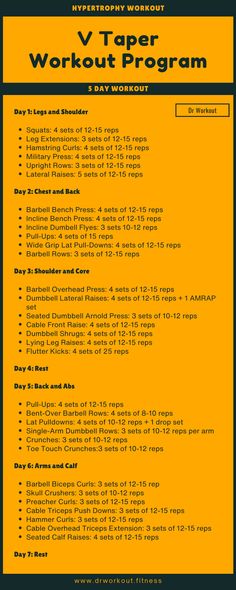 the v taper workout program is in yellow and black with instructions for how to use it