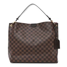 This is an authentic LOUIS VUITTON Damier Ebene Graceful MM. This shoulder bag is finely crafted of Louis Vuitton's signature Damier canvas in brown. The shoulder bag features a flat chocolate brown leather shoulder strap with polished gold hardware and a magnetic leather closure. This opens to a spacious rouge red fabric interior with a zipper pocket. Louis Vuitton Empreinte, Mini Moon, Louis Vuitton Damier Azur, Louis Vuitton Damier Ebene, Damier Ebene, Louis Vuitton Shoulder Bag, Wallet Chain, Red Fabric, Luggage Tags