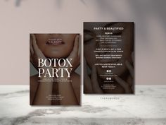 DIY Retro Botox Party Event Beauty Flyer Templates Design, Editable Printable, Promotion Party Filler Medspa Injectables Nurse Beauty Canva Elevate your business events with our sophisticated and fully editable Botox Party Flyer Templates. Perfect for spas, clinics, and beauty salons, these double-sided flyers feature elegant designs and detailed sections for venue, date, time, perks, benefits, promotions, and more. With high-quality visuals and a professional layout, you can easily customize ev Botox Parties, Flyer Templates Design, Beauty Flyer, Promotion Party, Diy Retro, Skin Aesthetics, Beauty Party, Botox Fillers, Beauty Salons