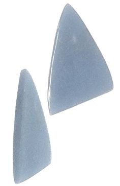 two white triangle shaped beads on a white background, one is light blue and the other is