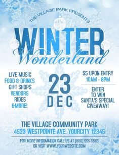 winter wonderland flyer with snowflakes on it