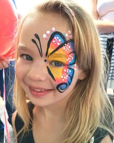 Kid Makeup, Easter Face Paint, Face Butterfly, Easy Face Painting Designs, Bodysuit Tattoos, Clown Stuff, Festival Face Paint, Butterfly Face Paint, Fair Face