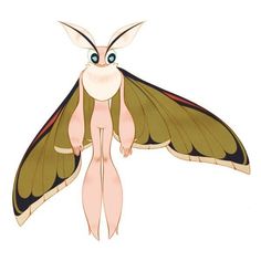 a drawing of a large moth with blue eyes on it's back legs and wings