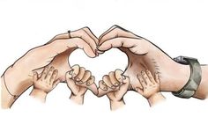 several hands making a heart shape with their fingers