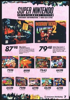 an advertisement for the nintendo game, donkey kong and other video games from 1989 - present