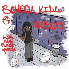 a person standing in front of lockers with graffiti on them