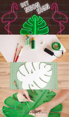 the neon sign is being used to create this tropical themed art project for kids and adults