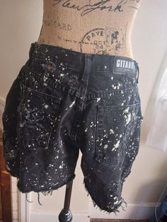 Gitano Black Distressed Cut Off Jean Shorts with bleach spots 5 inch inseam (12.70cm) 14 inch long (35.56 cm) 16 inch waist (40.64cm) Tag is Worn Size 16-18 Cut Off Jeans, Distressed Shorts, Cut Off, Size 16, Jean Shorts, Short Outfits, Black Jeans, Womens Shorts, Clothes For Women