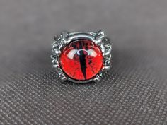 Silver Tone Red Orange Dragon Snake Eye Ring, Size 7 Halloween Red Rings For Halloween Gift, Red Nickel-free Jewelry For Halloween, Red Ring Jewelry For Halloween, Snake Eyes Jewelry, Red Halloween Ring, Adjustable Gothic Snake Ring For Gift, Dragon Eye Accessories, Dragon Eye Ring, Nickel-free Red Halloween Jewelry