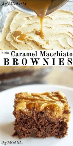 caramel macchiaia brownies on a white plate