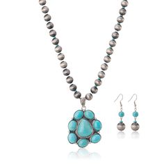 Set Includes: Necklace and matching earrings Design: Multi-strand silver-tone beads with Turquoise Stone Style: Bohemian chic Material: Silver-tone metal and turquoise stones Occasion: Perfect for adding a touch of western flair to any outfit Ideal For: Fans of unique, artisanal jewelry sets Western Turquoise Jewelry, Turquoise Jewelry Western, Layer Necklaces, Turquoise Jewelry Set, Western Turquoise, Western Necklaces, Earrings Design, Multi Layer Necklace, Turquoise Stones