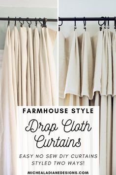 the farmhouse style drop cloth curtains are easy to sew