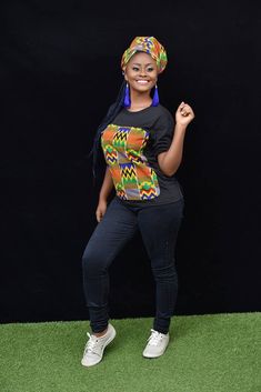 "African T shirt Unisex, Sizes Small to 4X, Ankara Clothing For Women and Men, African Gift For Her, Black Girl Magic, Kente Top, Nubian, Tshirt women, Melanin Tshirts, Black History Month, ❣️Step out in confidence with this uniquely designed Black African Tshirt With Matching African Print Head Wrap For Women. African Map is cut out of authentic African Kente Print fabric and sewn onto Tshirt giving it a beautiful and professional handmade feel. ❣️Carefully Choose & Specify What You Are Pur Small Girls Dress, Kente Print, Ankara Clothing, African Gifts, Ankara Tops, African Map, Head Wraps For Women, African Head Wraps, Tshirt Women