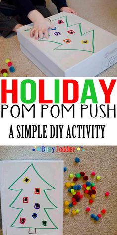 an easy holiday pom pom push activity for toddlers to do on the floor