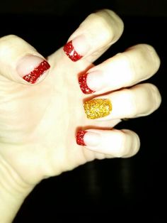 Kansas City Chiefs Acrylic Nails, Kansas City Chiefs Nails Designs, Kansas City Chiefs Nails, Kc Chiefs Nails, Superbowl Decor, Kc Nails, Chiefs Nails, Nail Deaigns, Football Nail Designs