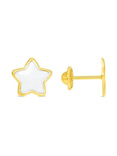 Kid Enamel White Star Stud Earring 14K - LeMel Tennis Jewelry, Star Stud Earrings, Star Earrings Stud, White Star, Blanket Wrap, Initial Jewelry, Star Studs, Religious Jewelry, Accessories Jewelry Earrings