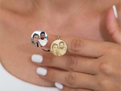 "We can engrave a photo of you, your loved ones, your pet or anything else that is valuable for you on this 14k solid gold disc. HOW TO ORDER: - Immediately after placing your order, share the original version of the photo you would like us to engrave on the pendant via ETSY message. - Make sure that the photo you choose is clear, not blurry, and has good resolution. This allows us to obtain a good result from the engraving. - Keep in mind that the photo you send will be cropped around the edges in a circular format. We will do this in the most appropriate way. Back Side (Optional): - Make sure you write the text you want for the back side correctly and clearly in the \"Add your personalization\" section. - If you want us to engrave your handwriting on the back side, send us a photo of you Portrait Necklace, Real Gold Jewelry, Photo Necklace, Photo Charms, Gold Disc, Photo Engraving, Personalized Pendant, Gold Engraving, Disc Necklace