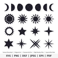 the sun, moon and stars are cut out from paper to make it look like they have