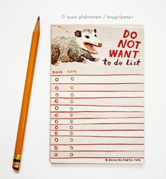 a notepad with an animal drawn on it next to a pencil