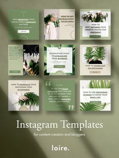 the instagramn templates are designed to look like tropical plants and leaves, with green