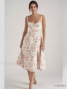 Lasaky - Chic Floral Pattern Camisole Dress Set Fitted Spaghetti Strap Midi Dress For Garden Party, Summer Sleeveless Dress With Sweetheart Neckline For Garden Party, Feminine Sleeveless Fitted Midi Dress, Fitted Sleeveless Dress With Spaghetti Straps For Garden Party, Spring Sleeveless Midi Dress With Fitted Bodice, Feminine Spring Sleeveless Dress With Fitted Bodice, Feminine Sleeveless Dress With Fitted Bodice For Spring, Feminine Fitted Bodice Sleeveless Summer Dress, Feminine Sleeveless Dress With Spaghetti Straps For Day Out