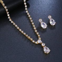 Cubic Zirconia Crystal Earrings Necklace Wedding Jewelry Set Bride Jewelry Set, Earrings Necklace Set, Costume Jewelry Sets, Wedding Jewelry Set, Luxury Earrings, Women Earrings, Gold Necklace Set, Fashion Jewelry Sets, Wedding Bridal Jewellery