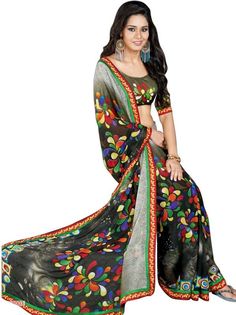 Khoobee Presents Black,Multi Color Printed Georgette Saree With Unstitched Bhagalpuri Blouse Piece. Having Absolute Great Designs. Charming Color Combination Makes It More Able. Ideal For Parties And Festivals. Our Sarees Are Designed And Stitched Using High Grade Fabrics And Yarns Under The Strict Surveillance Of Our Well-Versed Professional Employee. #mascara #lipstick #primer #instamakeup Black Sarees, Black Saree, Insta Makeup