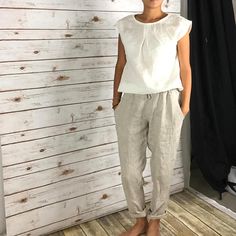 100% LINEN T-Shirt/ blouse/ Washed/ Textured/Linen Everyday Pants, Linen Tshirts, Linen Tunic, Linen Blouse, Tunic Blouse, Linen Top, Linen Pants, Natural Fabrics, Straight Leg Pants