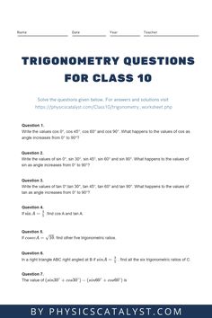 a text description for the trigonomey questions for class 10