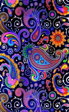 colorful paisley pattern on black background