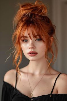 Makeup For Cocktail Party Night, Hairstyles For Ginger Hair, Ginger Hair Bangs, Roux Auburn, Red Hair With Bangs, Red Hair Woman, Glamorous Look, Hair And Makeup Tips, Beautiful Red Hair