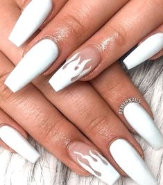 Fire Nails Acrylic, Acrylic Nails Summer, Nails Dark, Nails Summer Nails, Nails Natural, Nails Cute, Blue Acrylic Nails, White Acrylic Nails