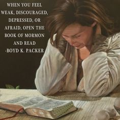 a painting of a woman sitting at a table with her head down and reading a book