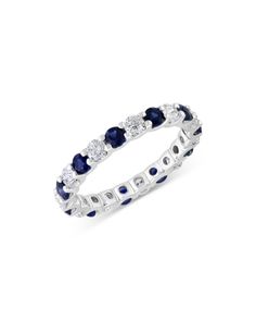 Bloomingdale's Sapphire & Diamond Eternity Band in 14K White Gold - 100% Exclusive Formal Blue Eternity Band In Fine Jewelry Style, Blue Eternity Band For Formal Occasions, Formal Blue Eternity Band Fine Jewelry, Elegant Blue Diamond Eternity Band, Elegant Blue Eternity Band With Vvs Clarity, Eternity Band With Engagement Ring, Sapphire Eternity Band, Rings Sapphire, Ring Bands