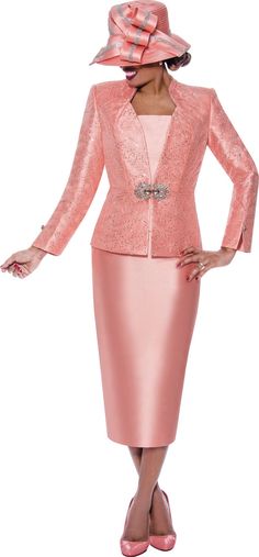 Pink Evening Sets, Peach Long Sleeve Sets For Spring, Peach Party Sets, Womens Church Suits, Suit Colors, Church Dresses For Women, Dressy Hats, Women Church Suits, Twill Skirt